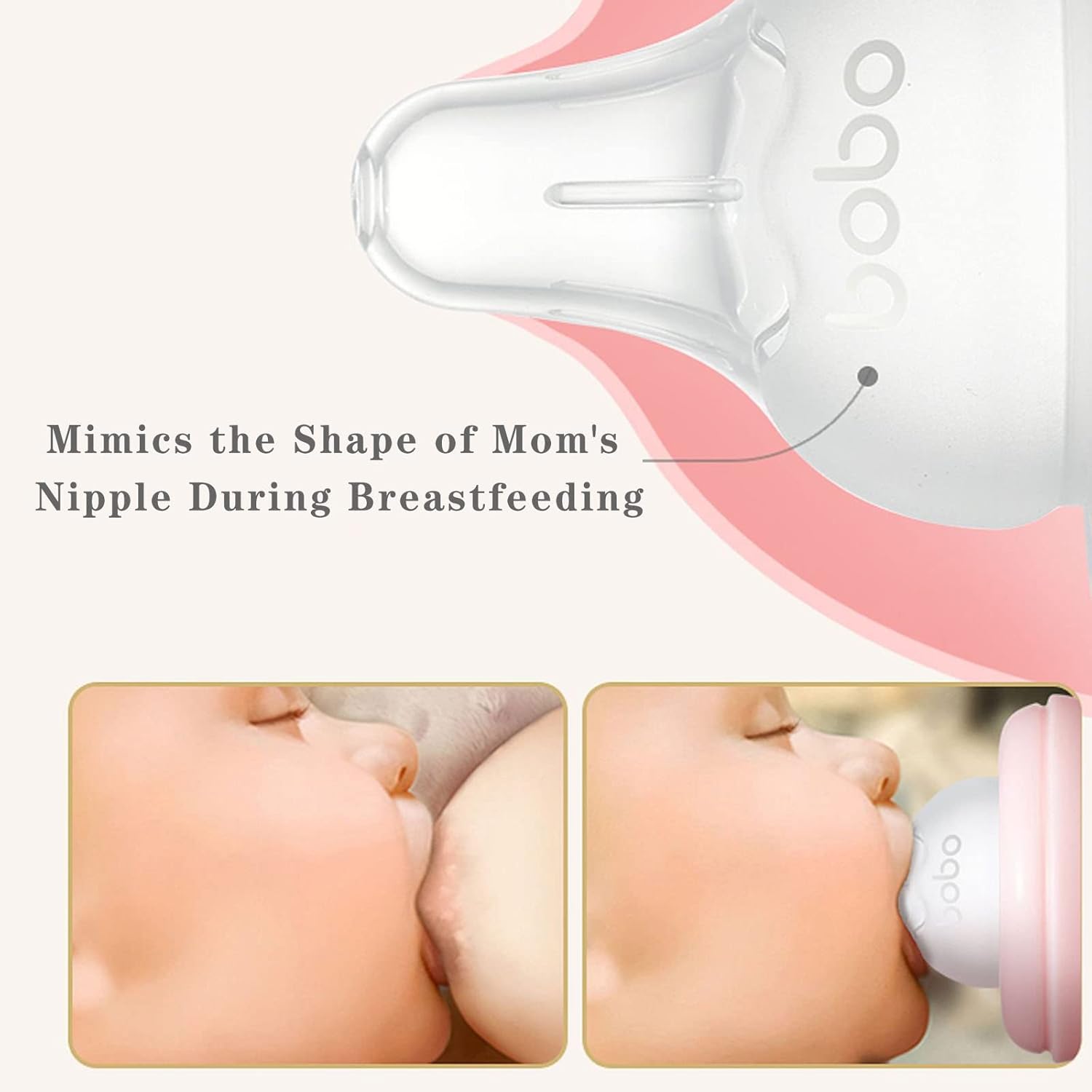 Biberón de vidrio natural con pezón de respuesta natural, biberones anticólicos para recién nacidos, biberón con tapa de hongo de cuello ancho,