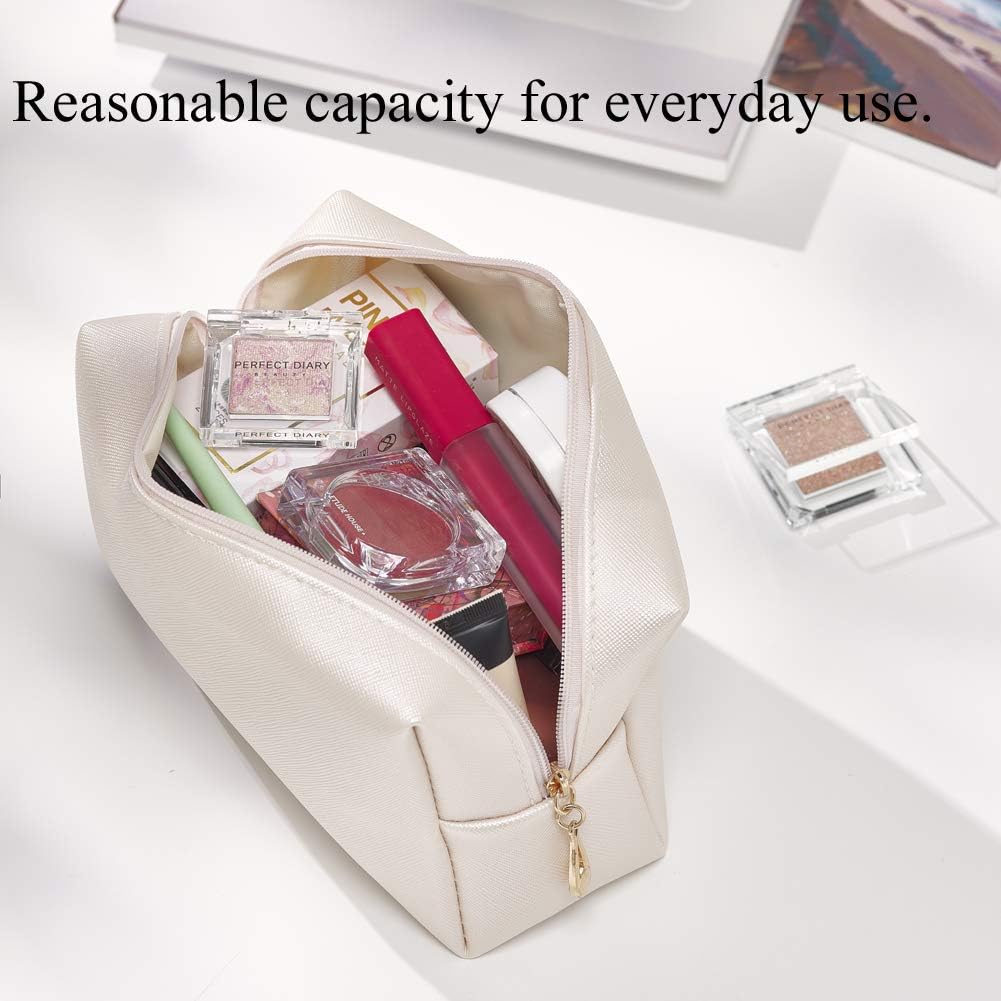 Sohynca Bolsa de cosméticos de piel sintética para mujer, bolsa de maquillaje minimalista para uso diario, bolsa de almacenamiento portátil, pequeña