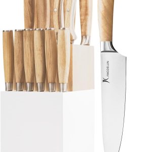 Kangdelun Natura Series – Juego de 14 bloques de cuchillos, acero inoxidable de alto carbono ultra afilado con mango de madera Kangdelun Natura Series – Juego de 14 bloques de cuchillos, acero inoxidable de alto carbono ultra afilado con mango de madera