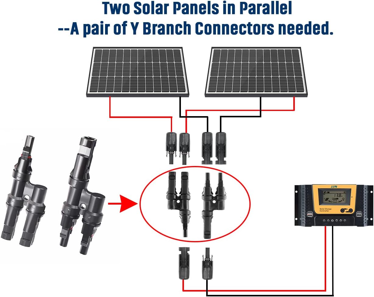 JJN Conectores de rama solar 2 a 1 Conector solar impermeable Conector solar Y para conexión paralela entre paneles solares FMM+MFF (1 par)