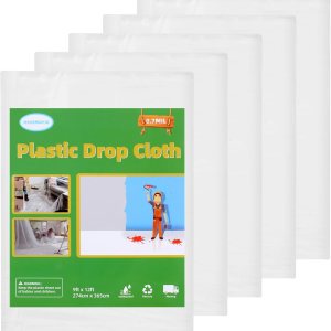 5 piezas de tela de plástico para pintores, 9 x 12 pies, lona de pintura de plástico impermeable, cubierta de plástico transparente, láminas de 5 piezas de tela de plástico para pintores, 9 x 12 pies, lona de pintura de plástico impermeable, cubierta de plástico transparente, láminas de