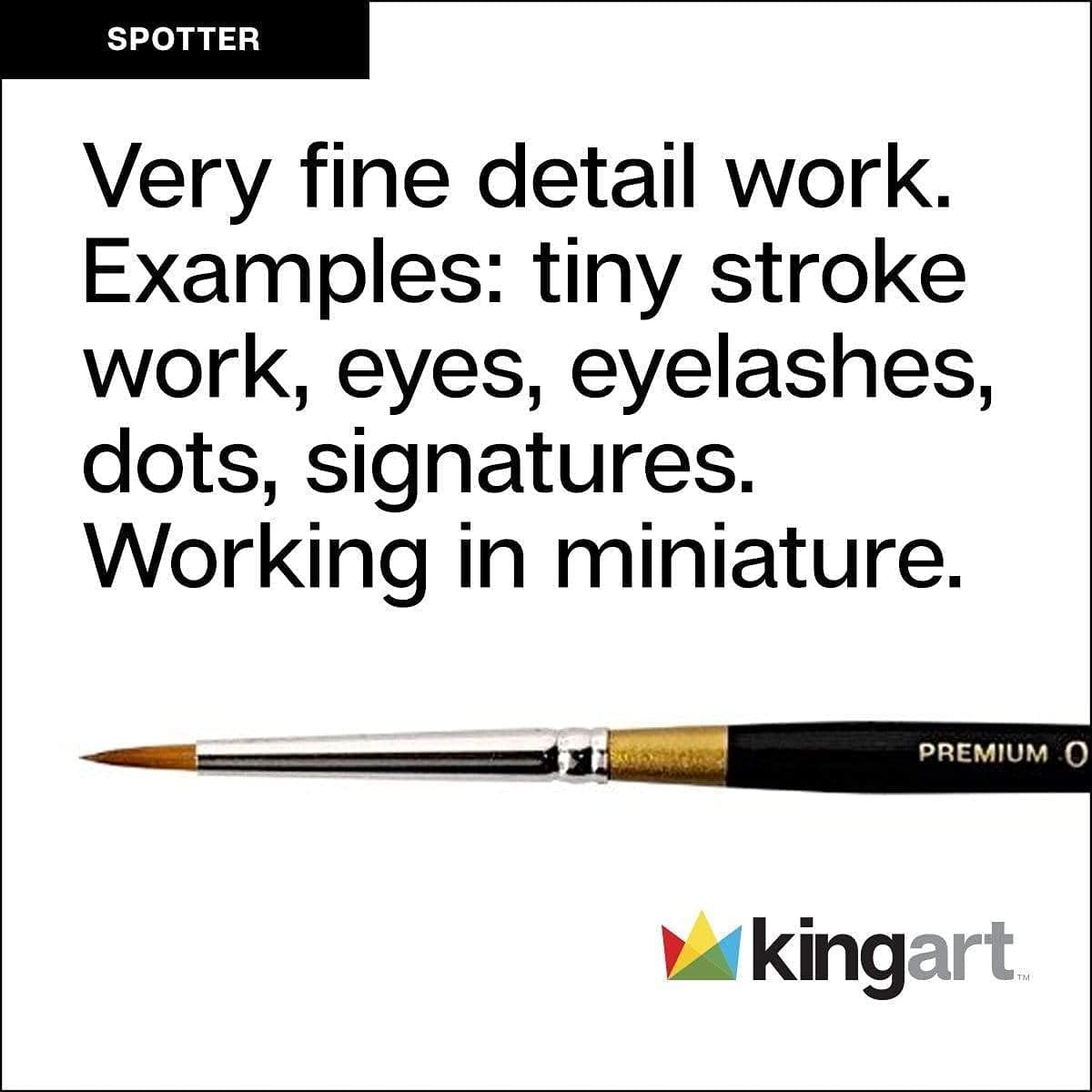 KINGART Premium Original Gold 9650-100 Spotter Series – Cepillo para artista, pelo sintético Taklon dorado, mango corto, para acrílico, acuarela,