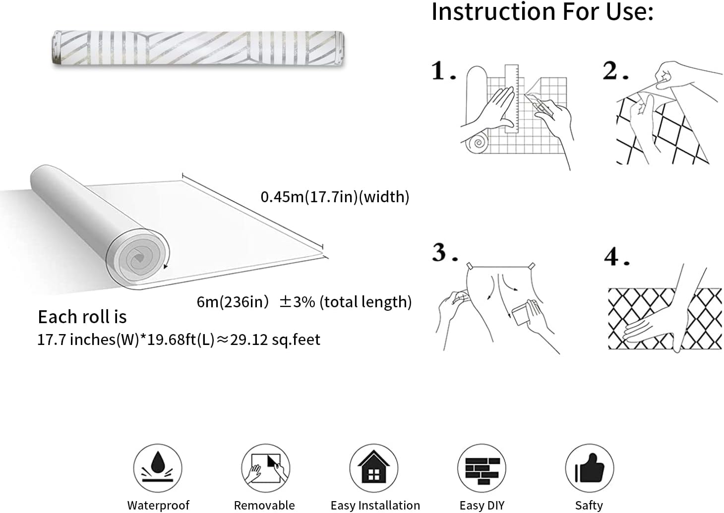 YAMANGU Papel tapiz geométrico extraíble para despegar y pegar, papel adhesivo autoadhesivo para reacondicionamiento de muebles y decoración del