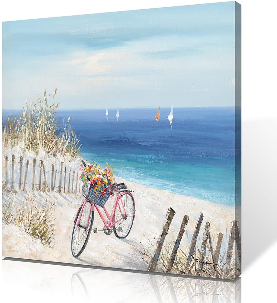 Kunstorner Arte de pared para bicicleta, lienzo de playa, lienzo de bicicleta, decoración de pared, bicicleta, bicicleta junto al mar, impresión en