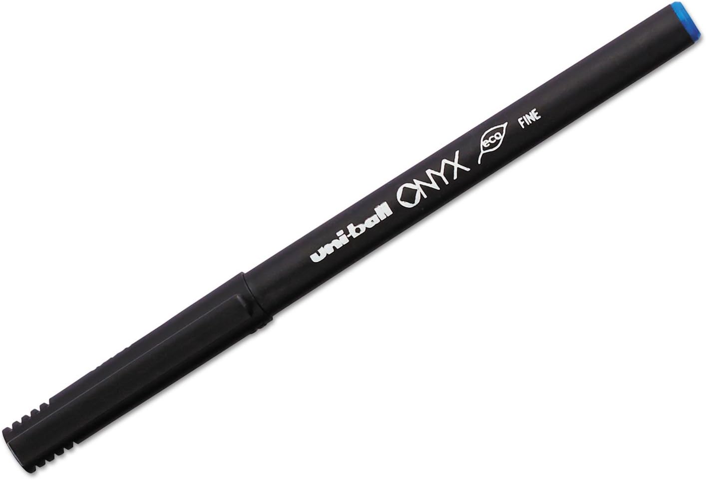 uni-ball Onyx – Bolígrafos de punta fina, 0.028 in, barril negro, tinta azul, paquete de 12 unidades