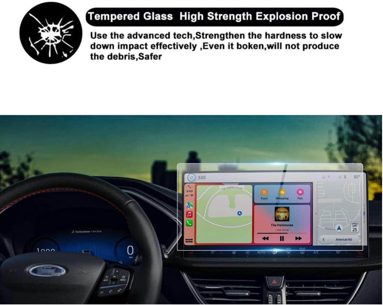SATIS – Protector de pantalla compatible con Ford Escape 2023, pantalla táctil de 13.2 pulgadas, antiarañazos, sin burbujas, vidrio templado de
