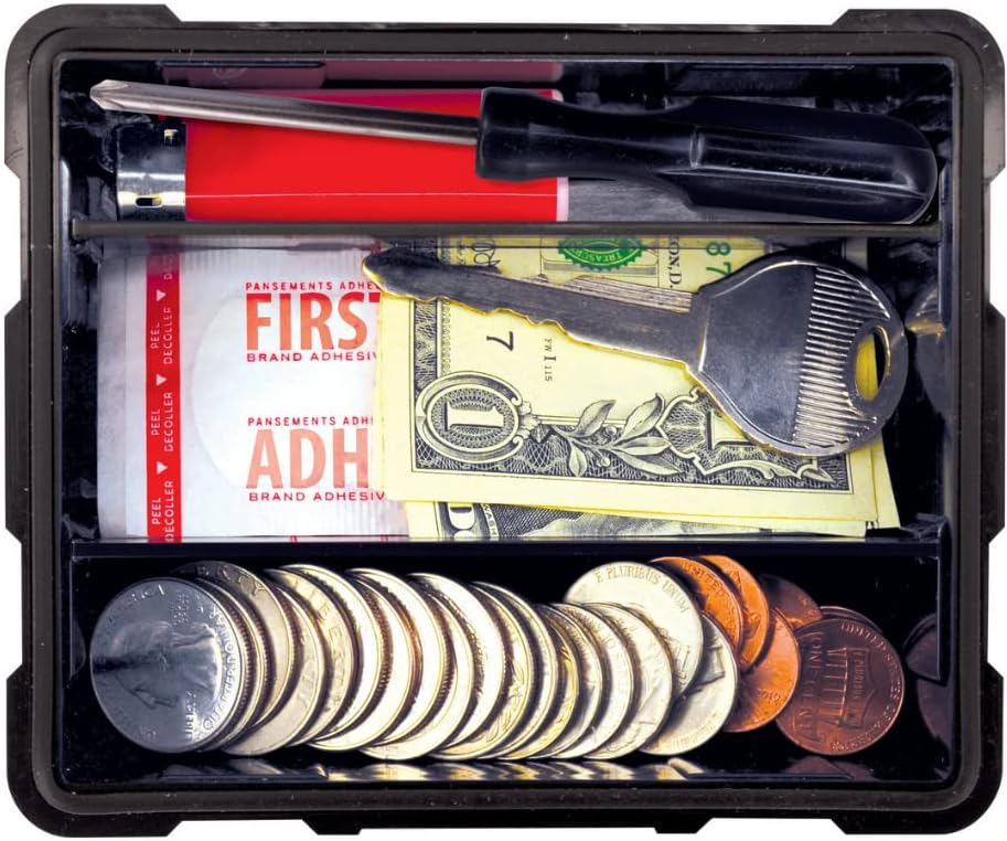 Caja de almacenamiento con cierre magnético impermeable con divisores internos, caja de montaje magnético Hide-A-Key, color negro, mediana