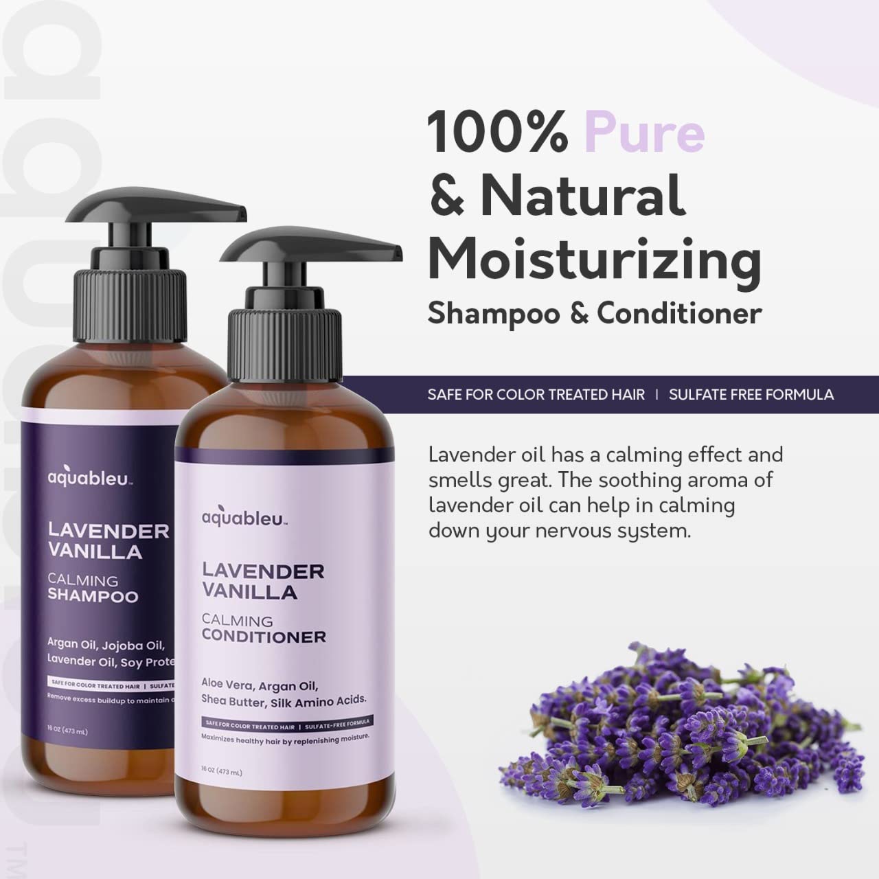 Natural Lavender Vanilla Shampoo & Conditioner Set – Gentle Ultra Calming Multitasking Cleanser – Nourishing & Restorative – Sulfate & Paraben Free