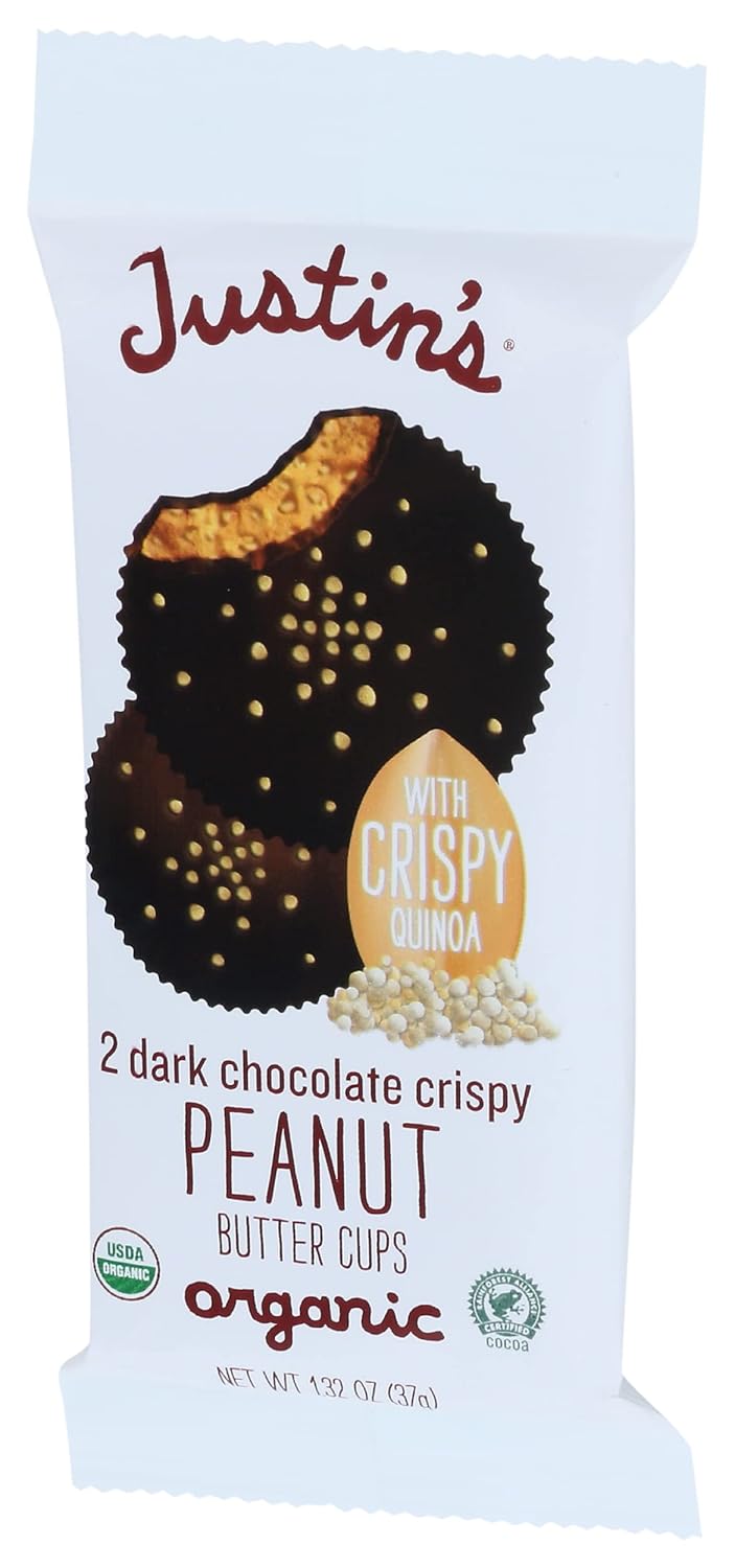 Justins – Tazas de mantequilla de maní crujiente de chocolate negro orgánico, 1.32 onzas