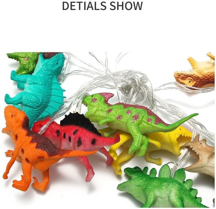 Cadena de 10 luces LED de dinosaurio de 4.92 pies, tira de luces de dinosaurio con dinosaurios brillantes, luz de dinosaurio de aspecto realista,