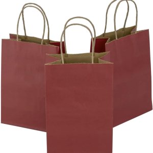 Ronvir 100 bolsas de regalo pequeñas de 5.25 x 3.75 x 8 pulgadas, bolsas de papel rojas con asas, bolsas de regalo a granel para recuerdos de Ronvir 100 bolsas de regalo pequeñas de 5.25 x 3.75 x 8 pulgadas, bolsas de papel rojas con asas, bolsas de regalo a granel para recuerdos de