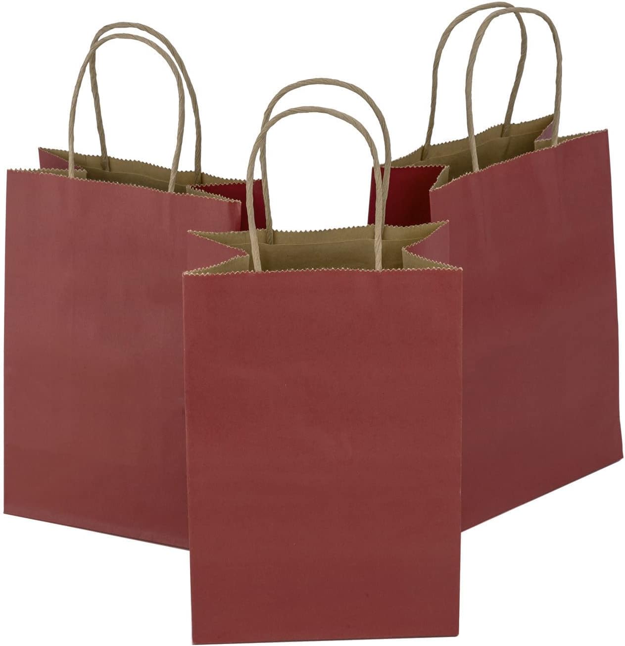 Ronvir 100 bolsas de regalo pequeñas de 5.25 x 3.75 x 8 pulgadas, bolsas de papel rojas con asas, bolsas de regalo a granel para recuerdos de
