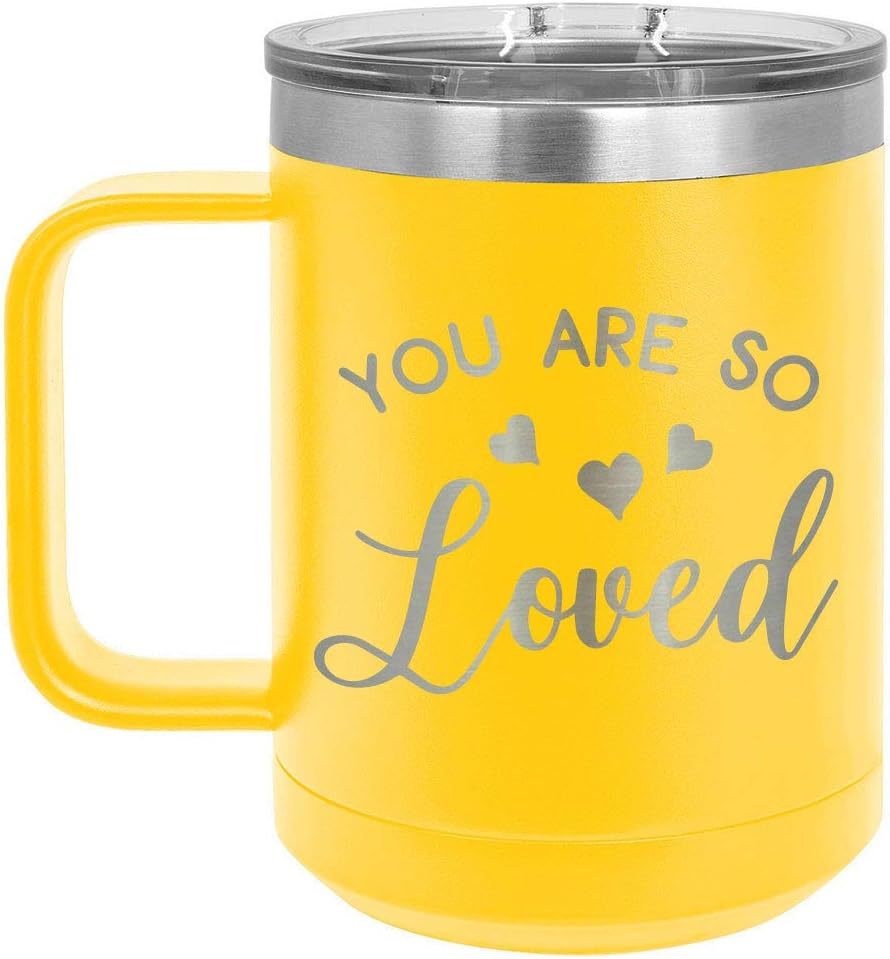 ONLYGIFTS.COM – Taza de café con tapa deslizante (13.0fl oz), diseño con texto en inglés “You are so love”, Amarillo