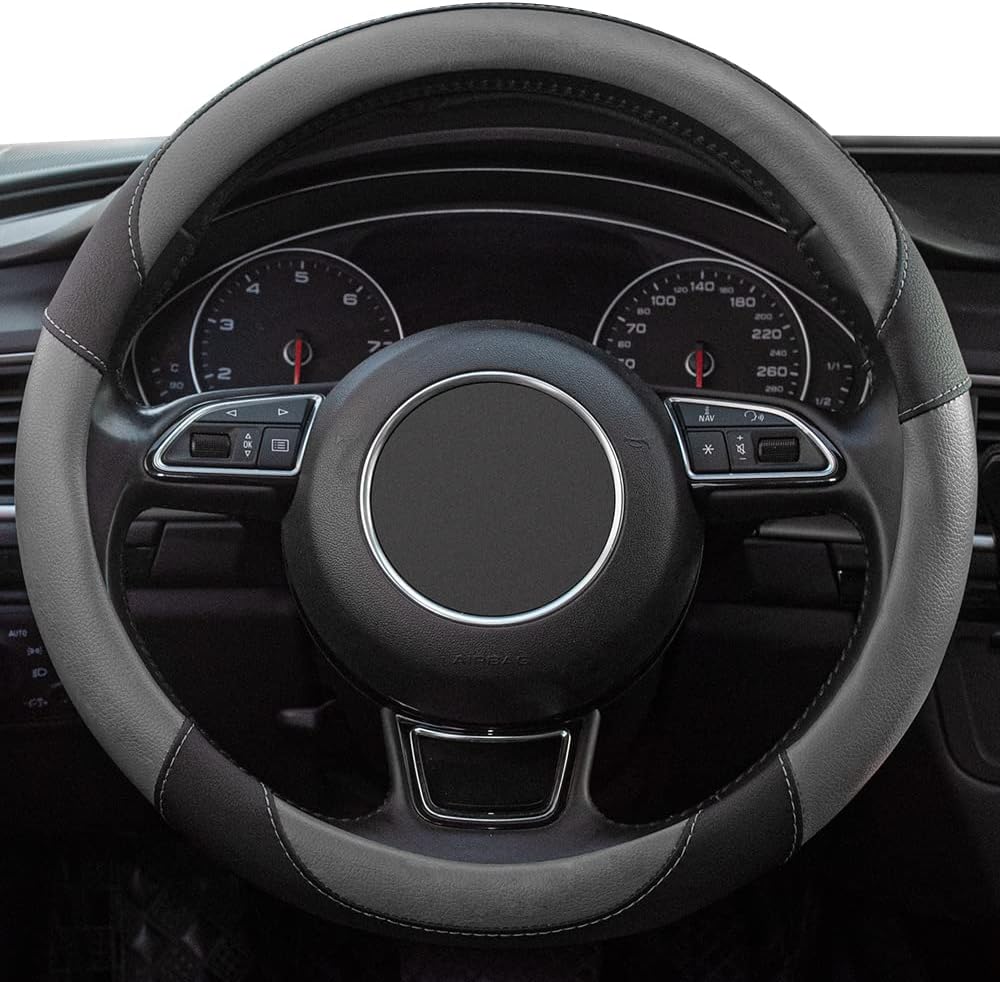 XIZOPUCY – Funda universal de cuero de microfibra para volante de automóvil funda antideslizante, respirable y sin olores para volantes de 15