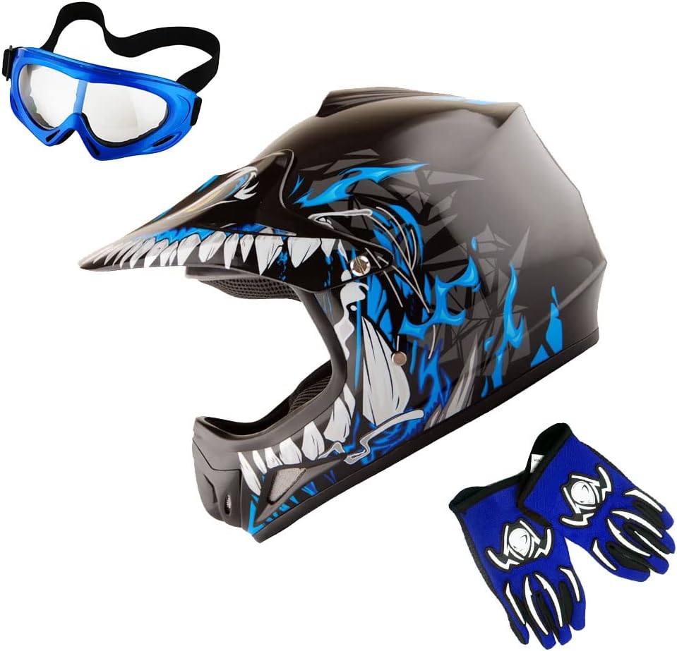 WOW Casco de motocross BMX MX ATV Dirt Bike Dianasour Dragon + gafas + guante marciano juvenil