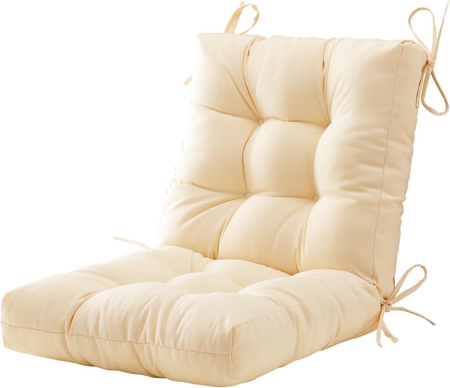 Cojines para sillas de exterior, 40 x 20 x 4 pulgadas, cojín de mimbre grueso con respaldo bajo y lazos para muebles de patio, beige