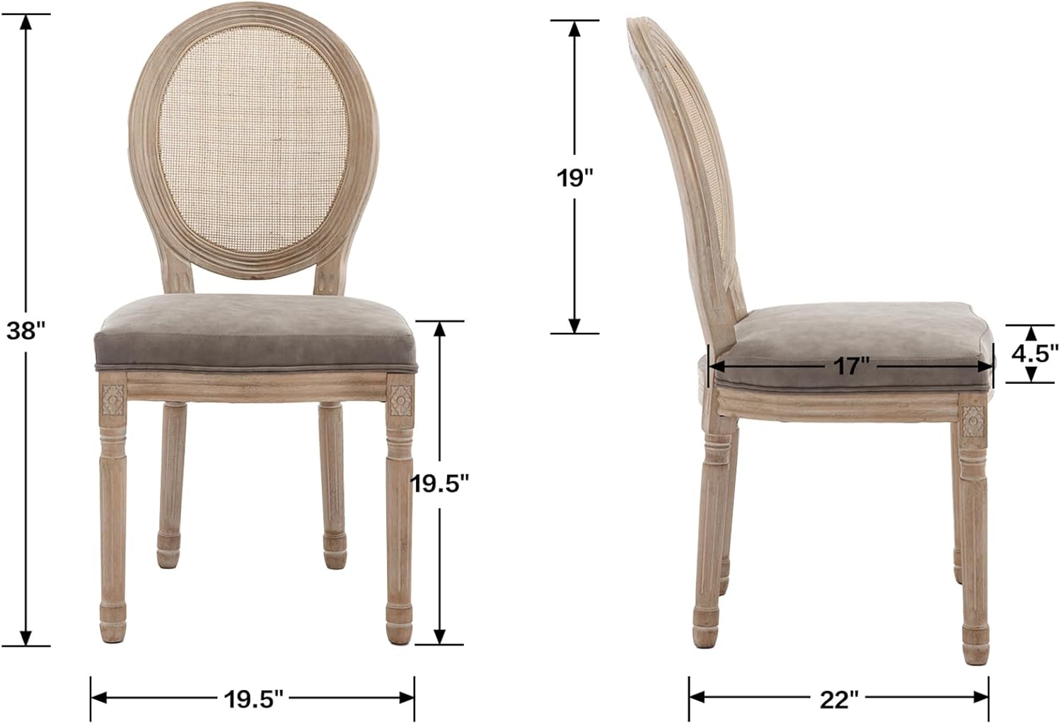 chairus Juego de 2 sillas de comedor de ratán de granja, sillas de campo francesas de cuero con respaldo redondo, sillas laterales ovaladas para