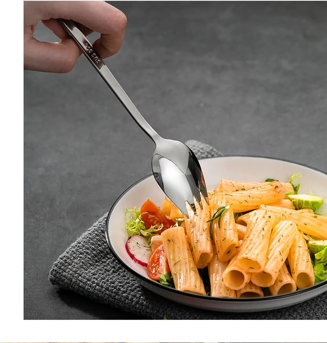 Sporks, AXIAOLU – Juego de 6 tenedores de acero inoxidable 1810, cuchara de helado de 7.4 pulgadas y tenedores de ensalada, tenedores reutilizables