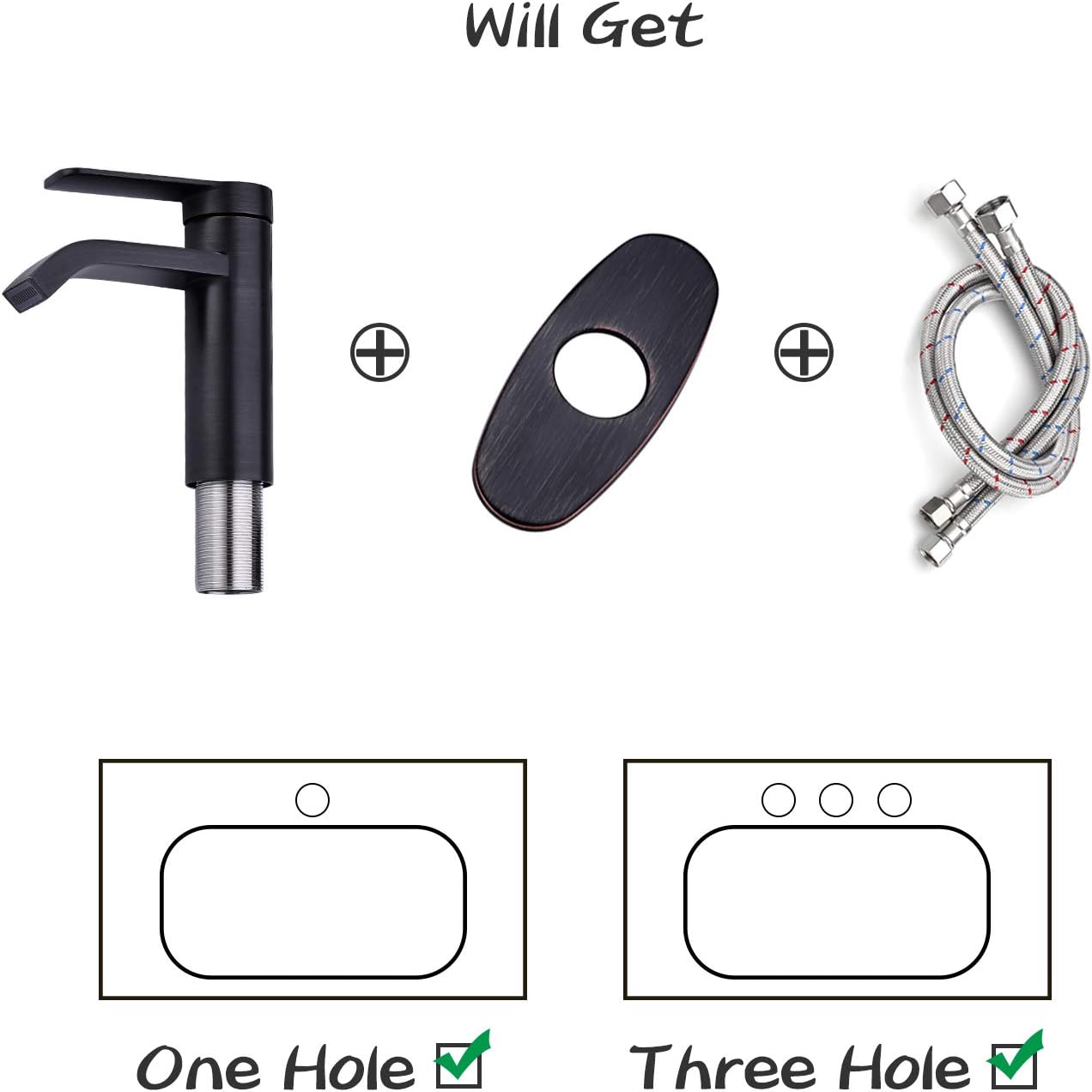 Grifo de baño negro mate de un solo orificio con placa de cubierta, grifo de baño en cascada de una sola manija, moderno grifo de lavabo de baño con