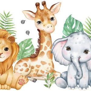 Adhesivo de pared con diseño de animales del bosque, acuarela, selva, elefante, león, cebra, jirafa, bebé, cuarto de niños, sala de juegos, Adhesivo de pared con diseño de animales del bosque, acuarela, selva, elefante, león, cebra, jirafa, bebé, cuarto de niños, sala de juegos,