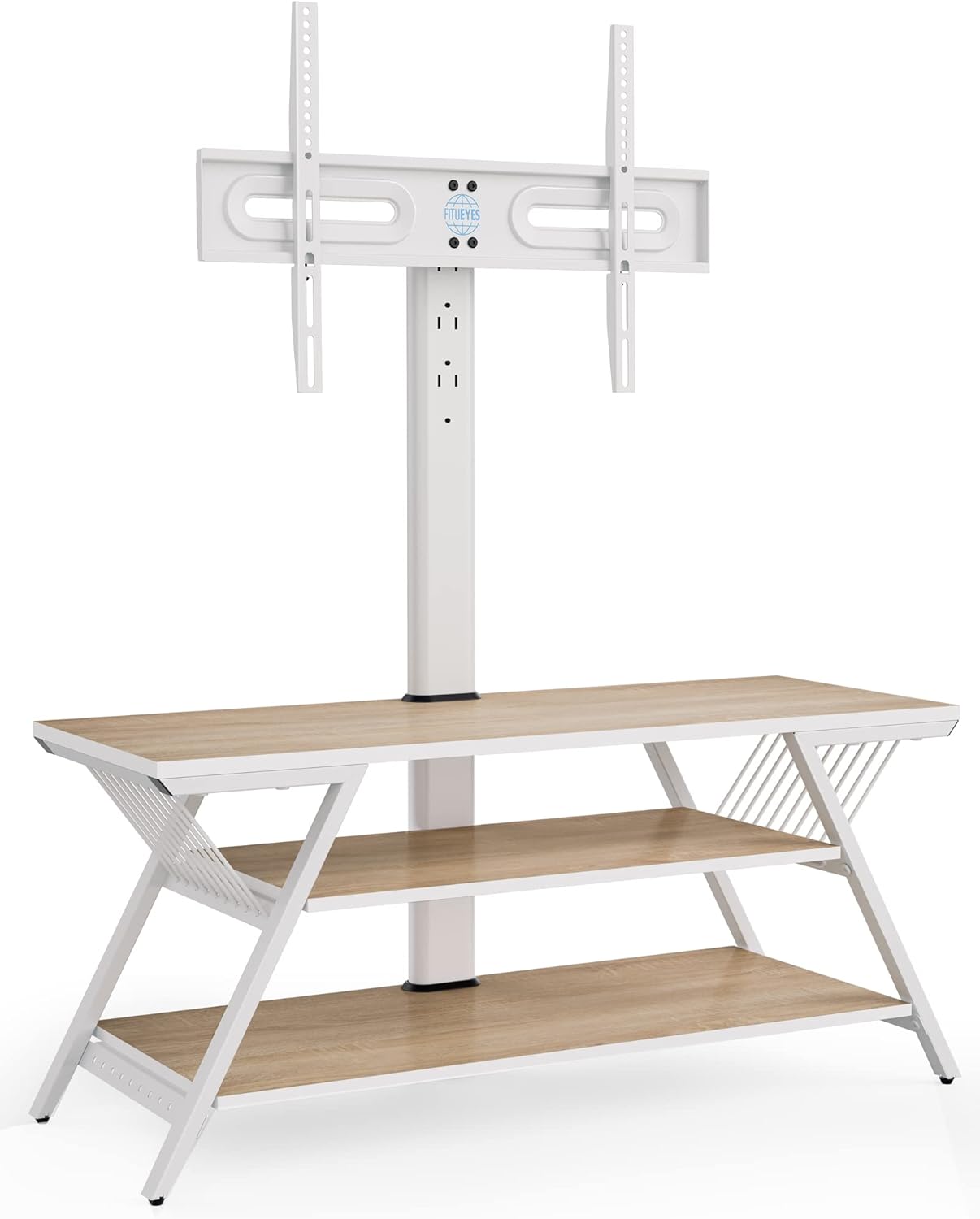 FITUEYES Soporte de TV de madera con soporte para TVS de 32 a 65 pulgadas con soporte para pantallas curvas planas LCDLED, altura ajustable, gestión
