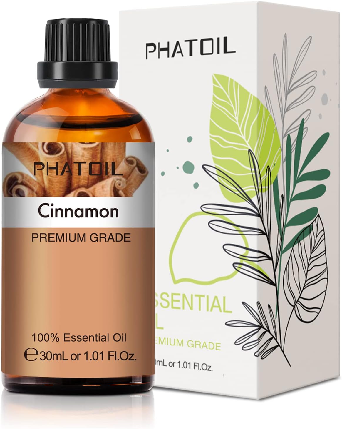 Aceite esencial de canela, 1.01 onzas líquidas (1.0 fl oz), aceite esencial puro de PHATOIL para difusores de aromaterapia, humidificadores, ideal
