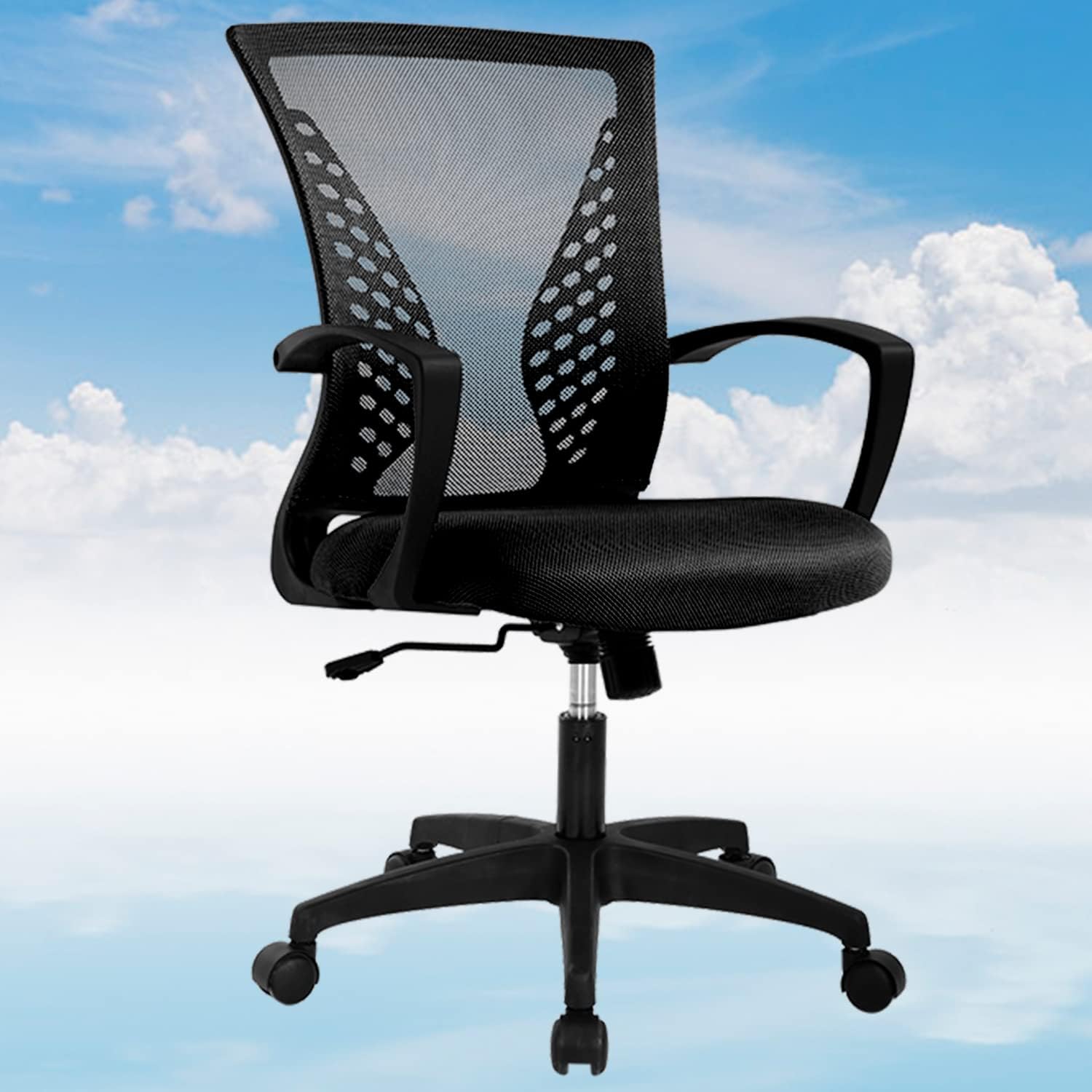 Silla de oficina en casa, silla de escritorio ergonómica, respaldo medio, silla de computadora de PC con soporte lumbar y reposabrazos, silla de