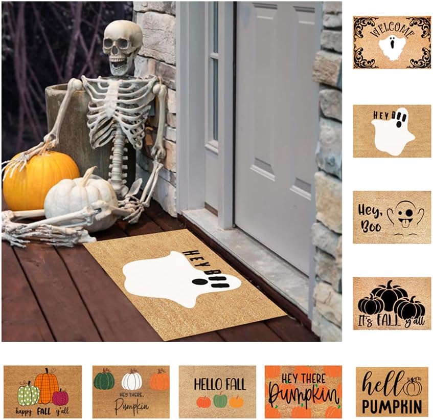 Hey Boo, tapete para puerta delantera de fantasmas de Halloween, tapete de otoño, tapete de calabaza de Halloween, tapete decorativo para puerta