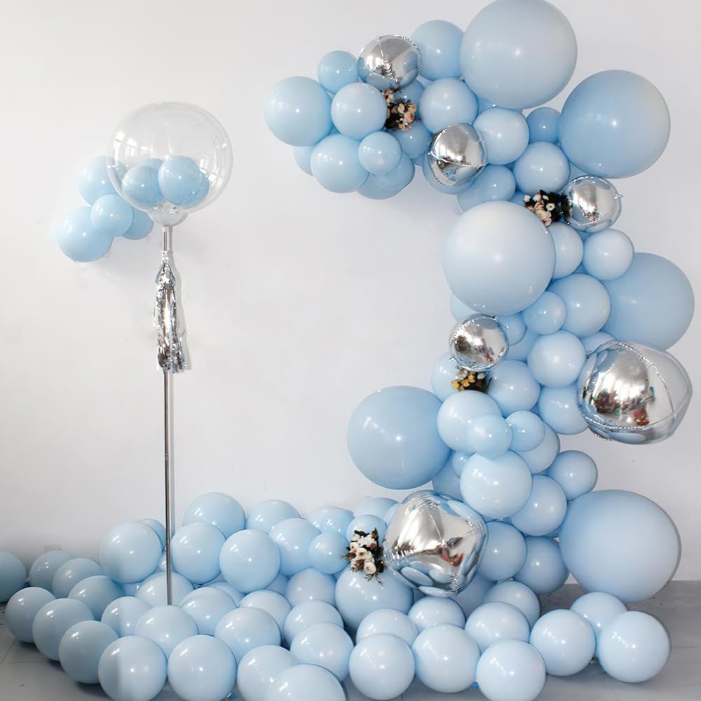 122 globos azules de diferentes tamaños de 36, 18, 12, 10 y 5 pulgadas, kit de arco de globos azul claro, globos extra grandes para baby shower,