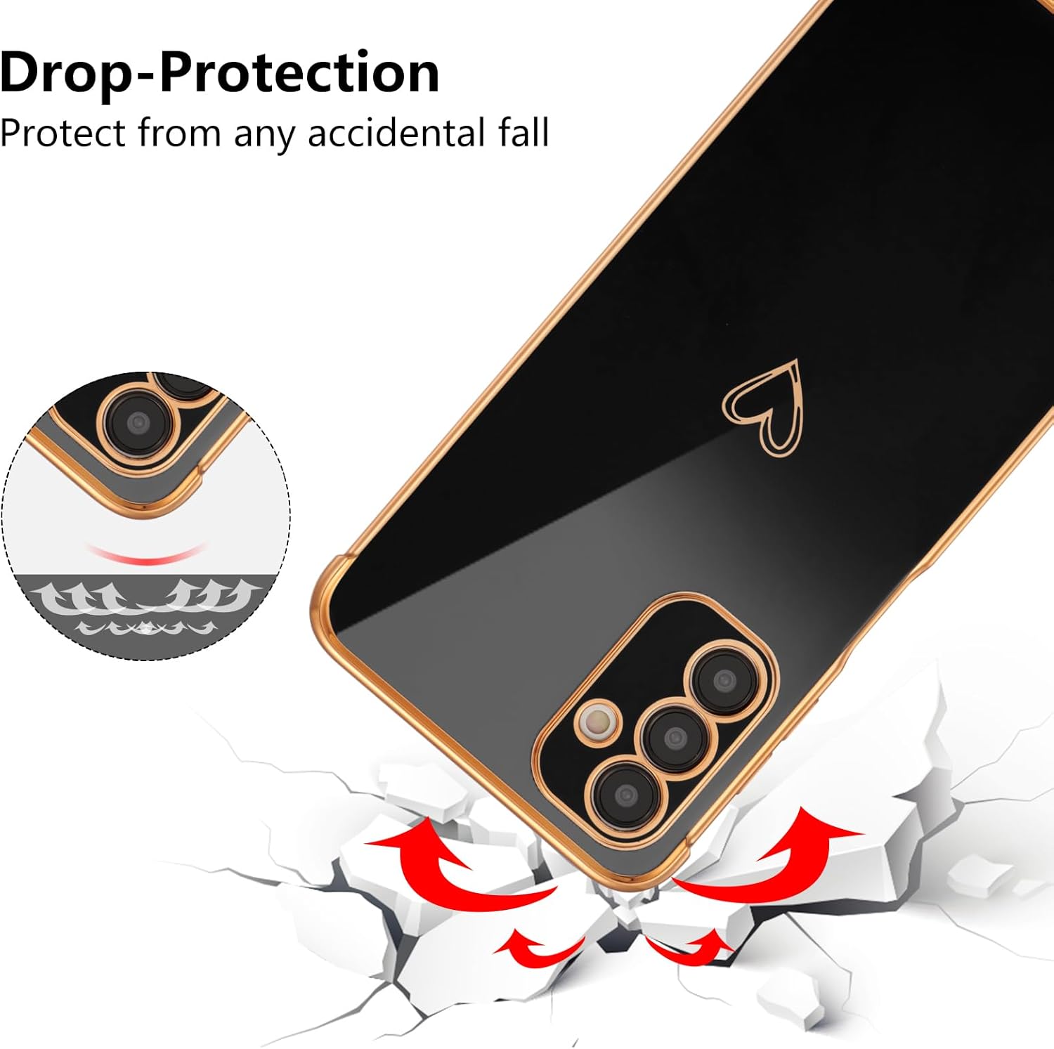 ZTOFERA Funda para Samsung Galaxy A14 5G, bonito borde chapado con diseño de corazones de amor con protección de lente de cámara para Galaxy A14 de