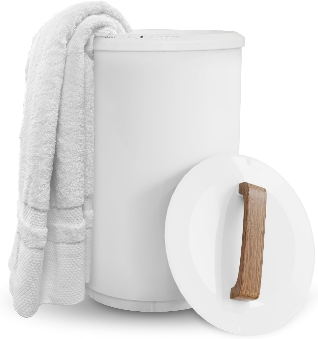 SAMEAT Calentadores de toallas con calefacción para baño, cubo grande para calentador, mango de madera, apagado automático, se adapta a hasta dos