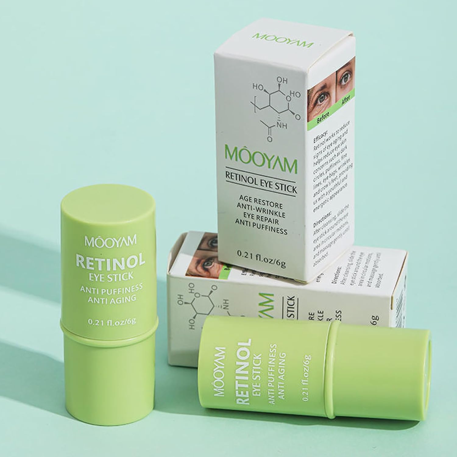 Retinol Eye Stick Crema antienvejecimiento para ojeras e hinchazón, líneas finas que se desvanecen y piel firme, brillo de bálsamo debajo de los