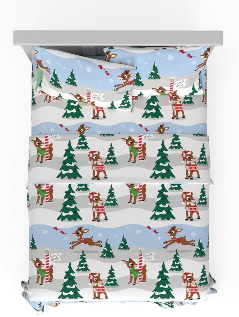 Franco Rudolph Holiday & Christmas Bedding – Juego de sábanas de franela 100% algodón súper suave, tamaño matrimonial, (producto oficial)