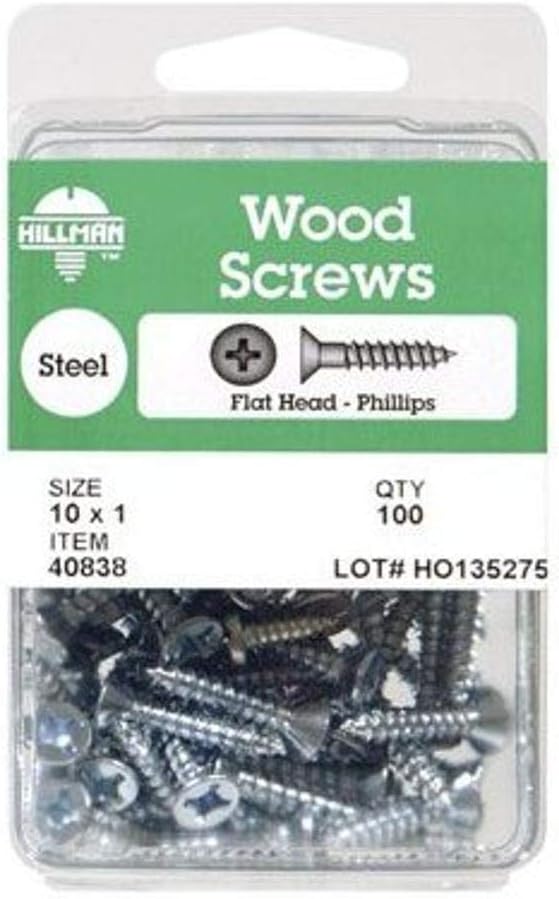The Hillman Group Hillman GroupThe 40838 – Tornillo Phillips de cabeza plana para madera, 10 x 1, paquete de 100 unidades, sin tamaño, sin color