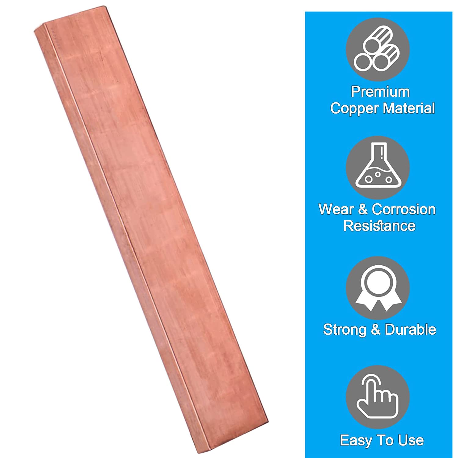 Barra plana de cobre C110, 38″ de espesor x 1″ de ancho x 6″ de largo, barra plana de cobre Stock, 0.394 in x 0.984 in x 5.984 in