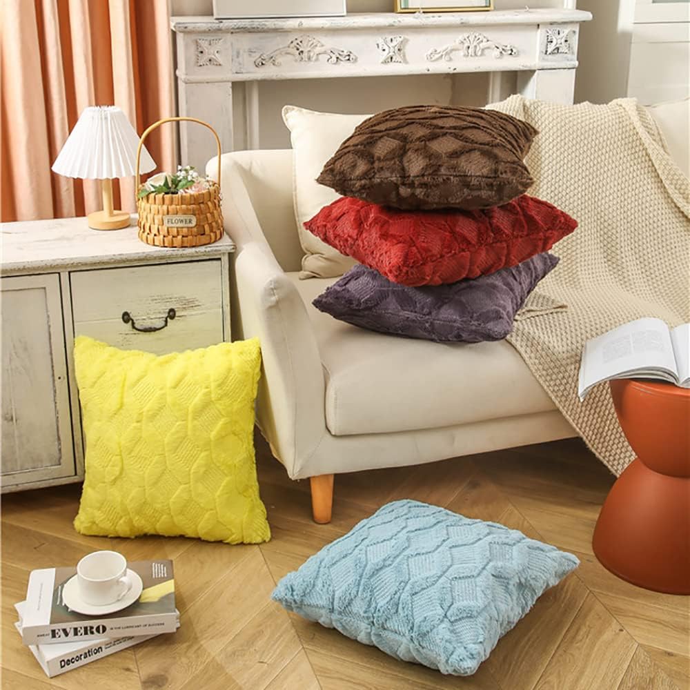 Juego de 2 fundas de almohada decorativas de 12 x 20 pulgadas, suave felpa de terciopelo de lana corta, funda de cojín amarilla para sofá,