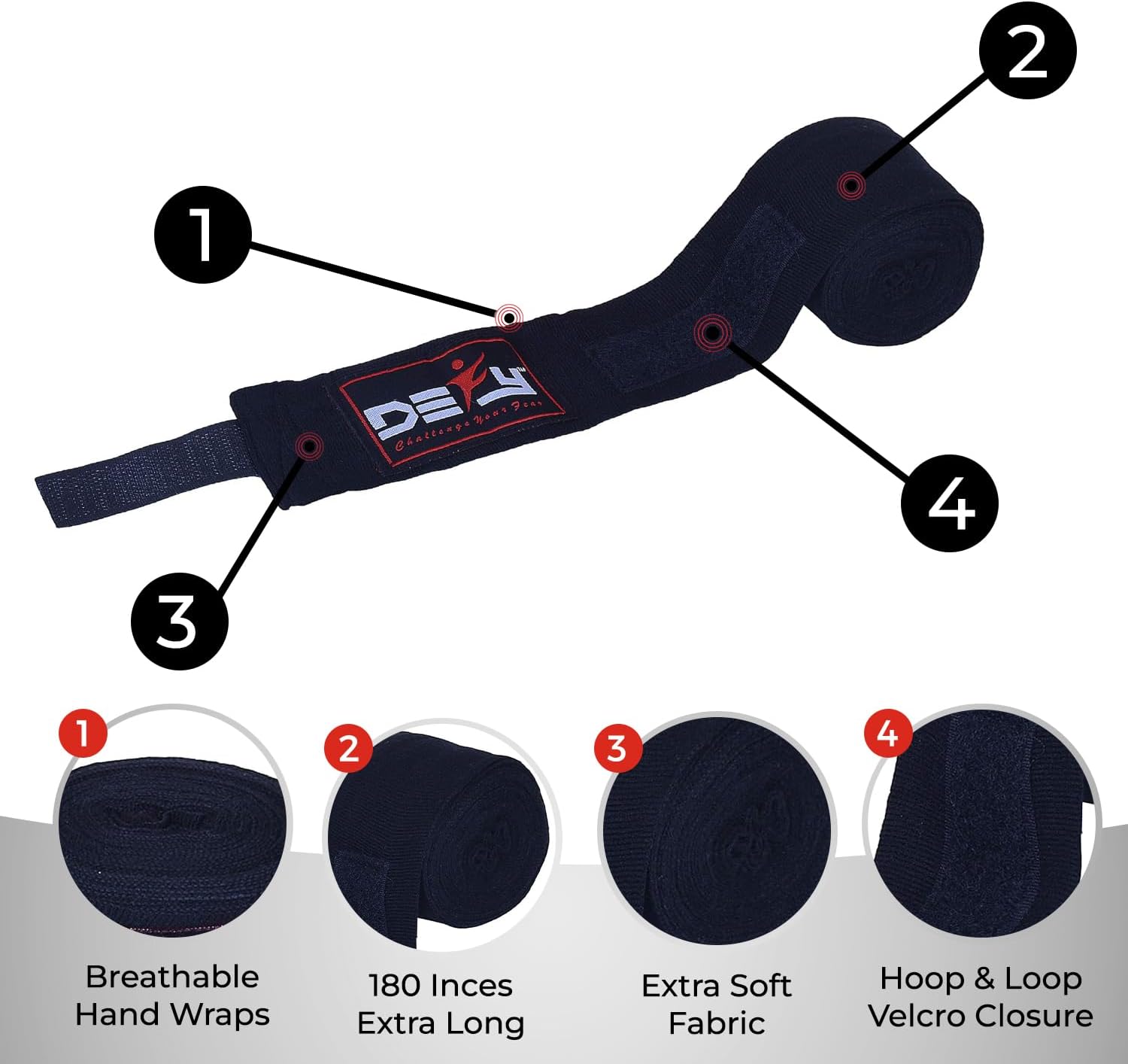 DEFY – Vendas de mano profesionales de 180 pulgadas para boxeo, Muay Thai, vendajes elásticos para hombres y mujeres, par