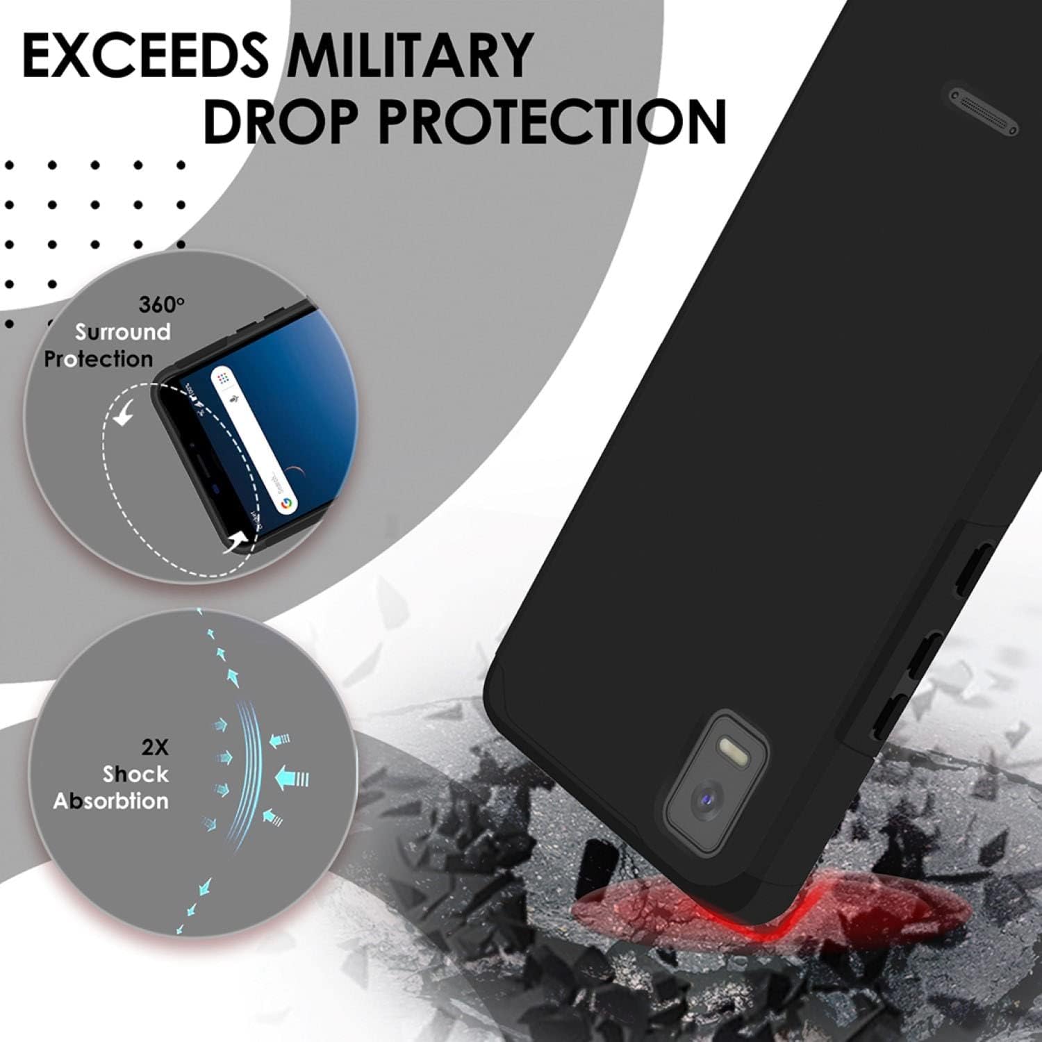 TJS Funda compatible con Cricket Debut Smart 2022, híbrida de doble capa (compatible con montaje magnético), a prueba de golpes, protección contra