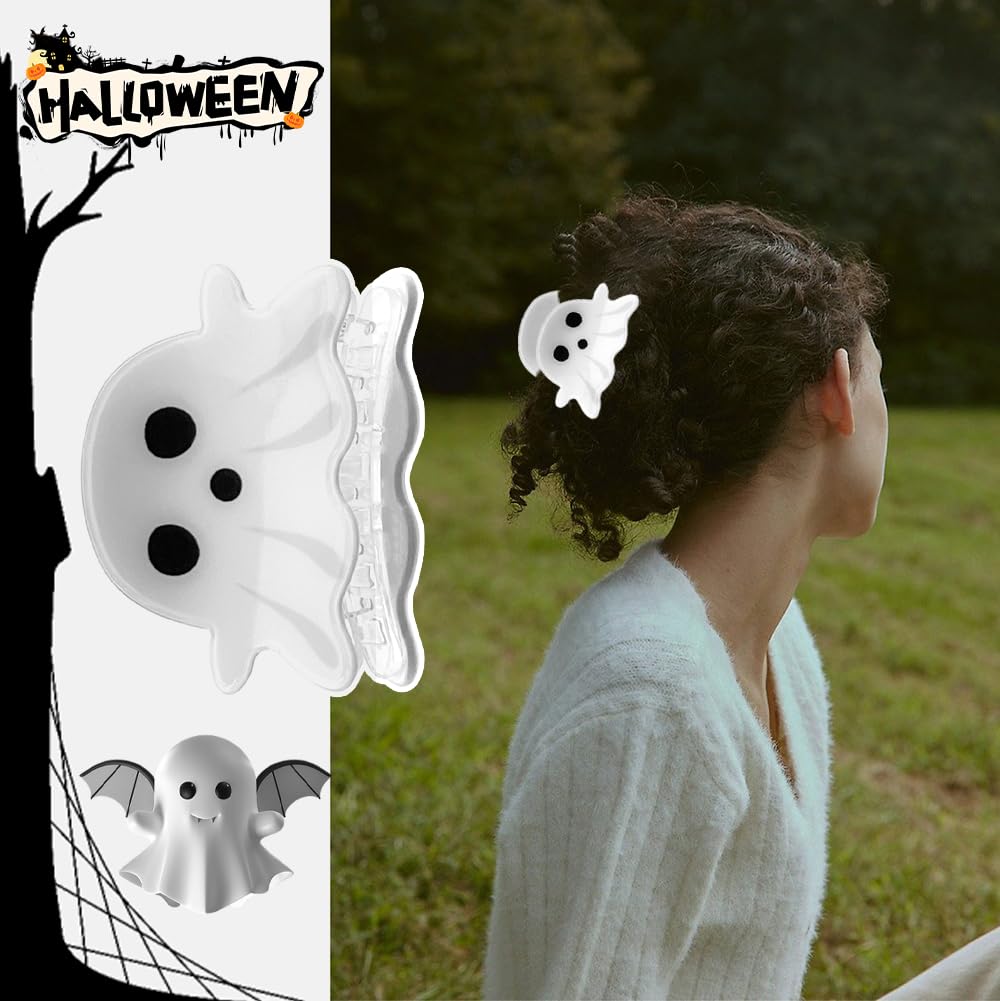 Paquete de 2 pinzas para el cabello de calabaza y fantasma, pinzas para el cabello de Halloween, pinzas de mandíbula para el cabello de Halloween,