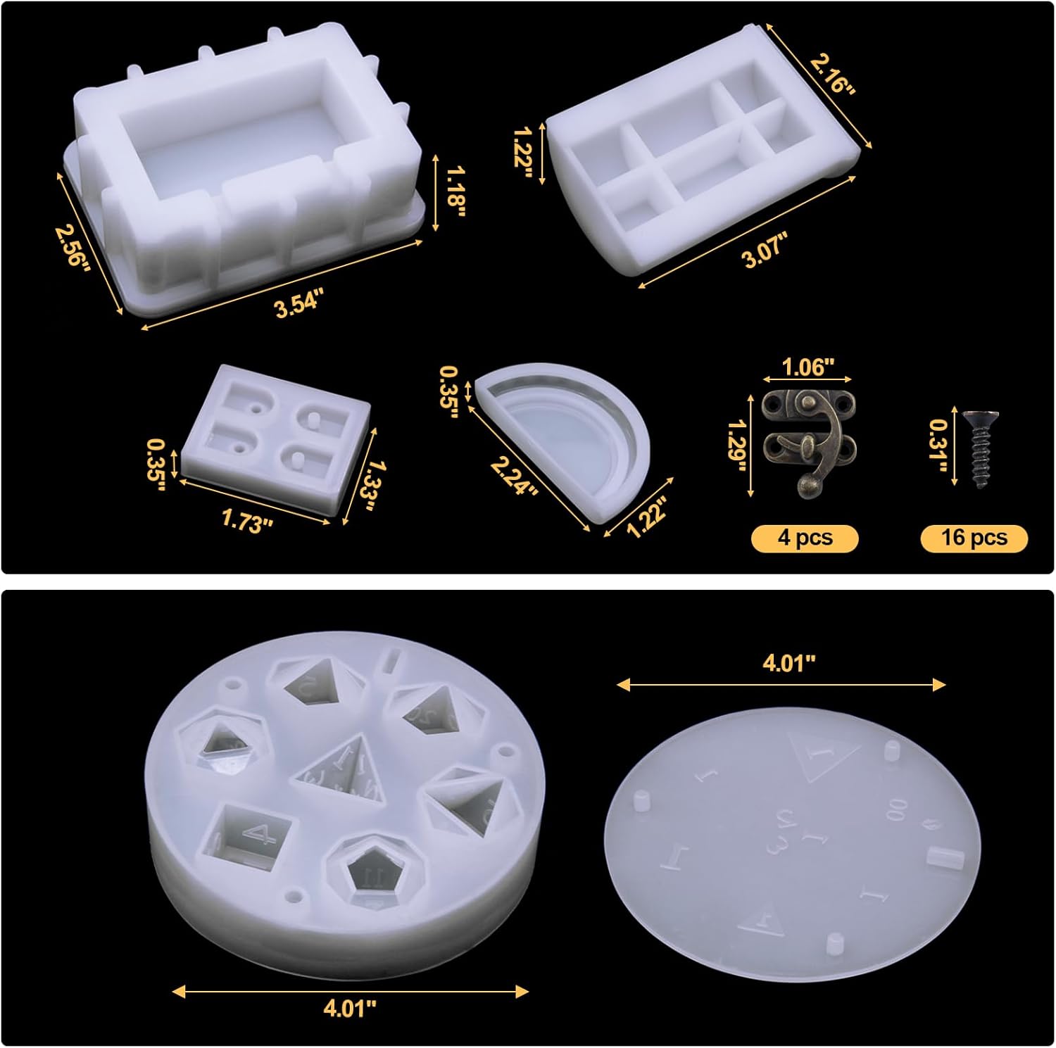 Molde de silicona para dados DND, 7 formas de dados de silicona con molde de caja de almacenamiento de tesoros de silicona, molde epoxi para lanzar