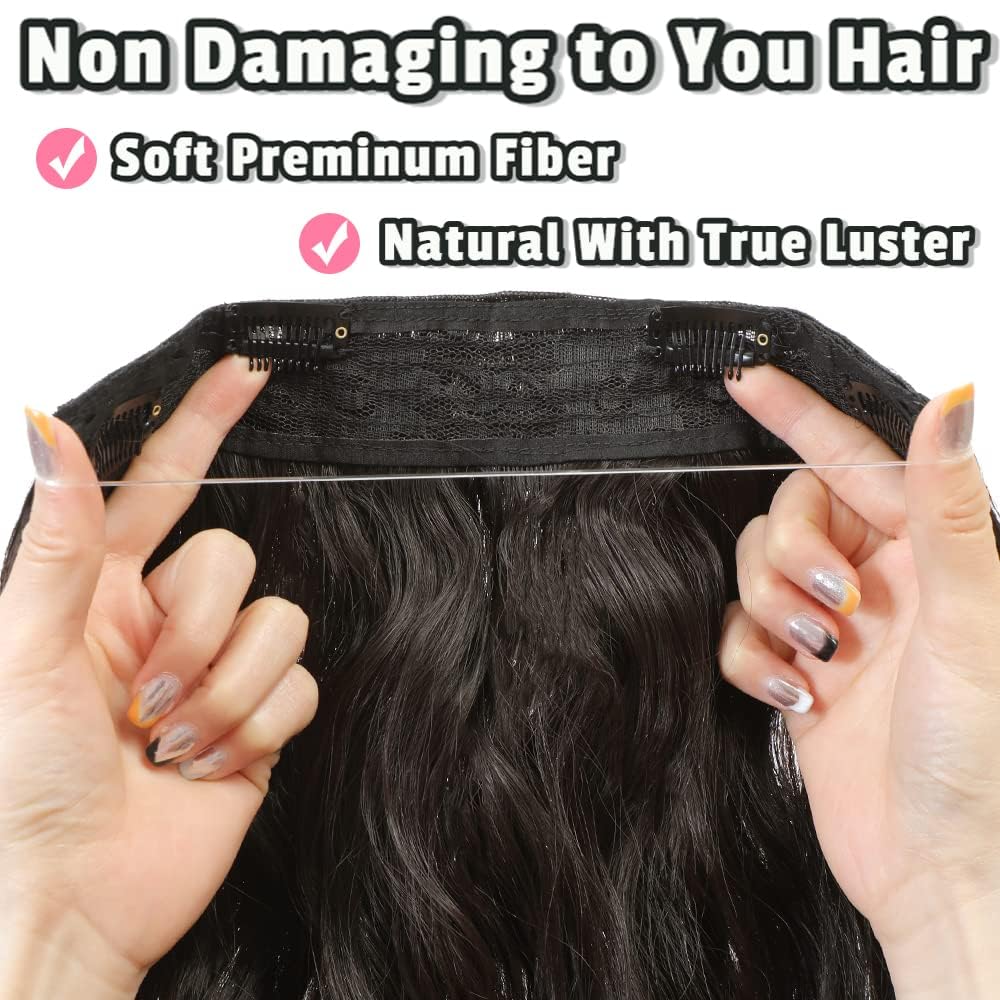 Extensiones de cabello tipo halo de 20 pulgadas, extensiones de cabello con alambre invisible con diadema transparente de tamaño ajustable, 4 clips