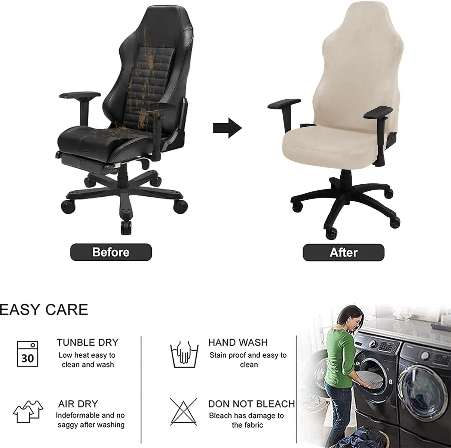 HAOYONG Funda para silla de videojuegos, de terciopelo, elástica, para silla de computadora, funda para silla de jefe, funda universal giratoria