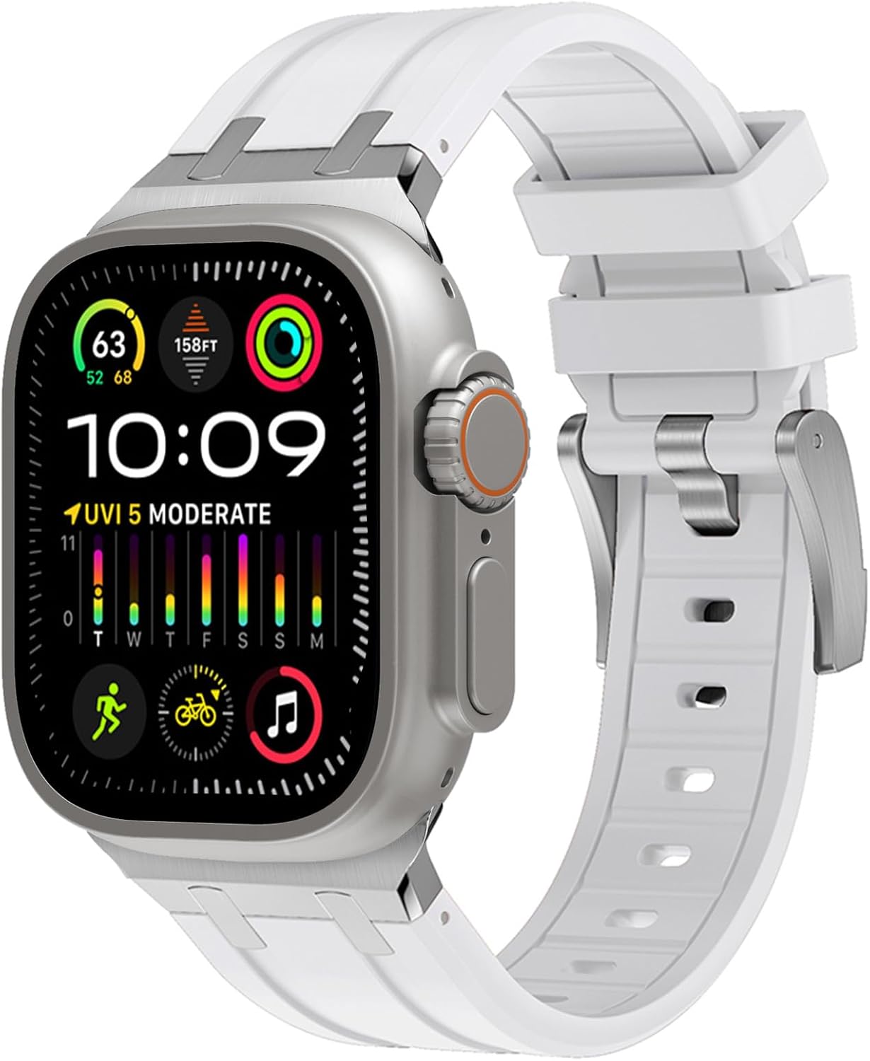 NewWays Correa para Apple Watch Ultra Band de 1.929 in, 1.772 in, 1.732 in, 1.654 in, 1.614 in, 1.575 in, 1.496 in, para hombres, correa de goma de