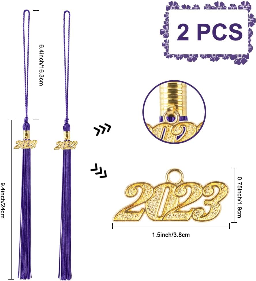 2 borlas de graduación académica de graduación 2023 para decoración de gorro de graduación, borla con dije dorado 2023, accesorios de ceremonias de