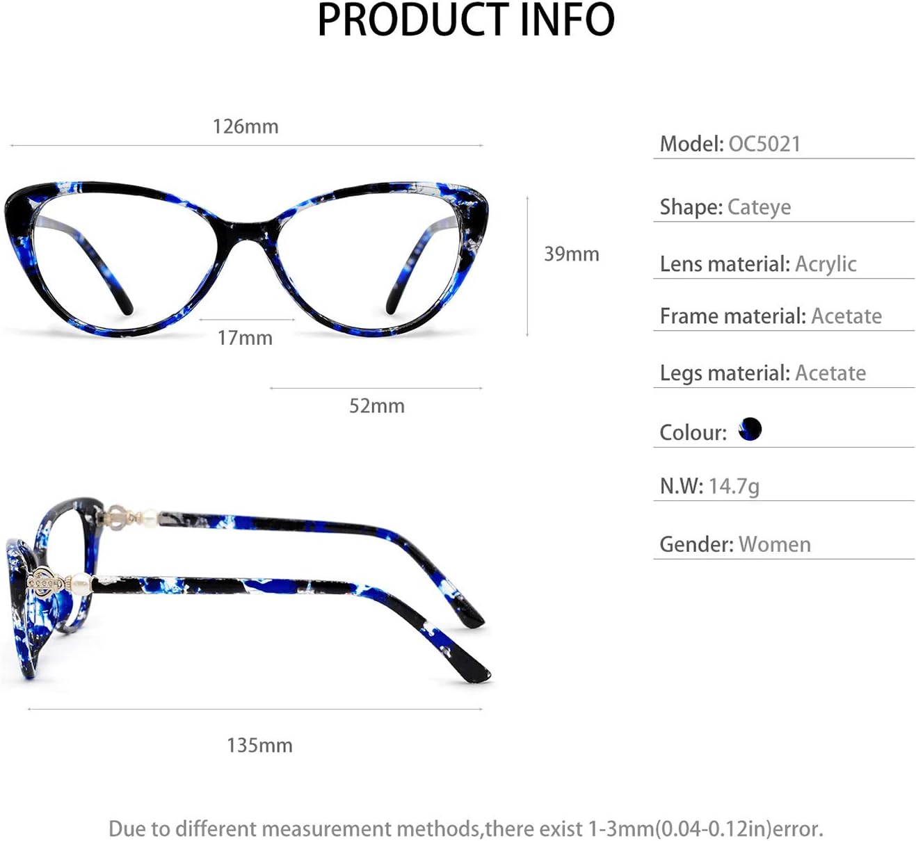 OCCI CHIARI Reading Glasses Women Fashion Readers(1.0 1.25 1.5 1.75 2.0 2.25 2.5 2.75 3.0 3.5 4.0 5.0 6.0)