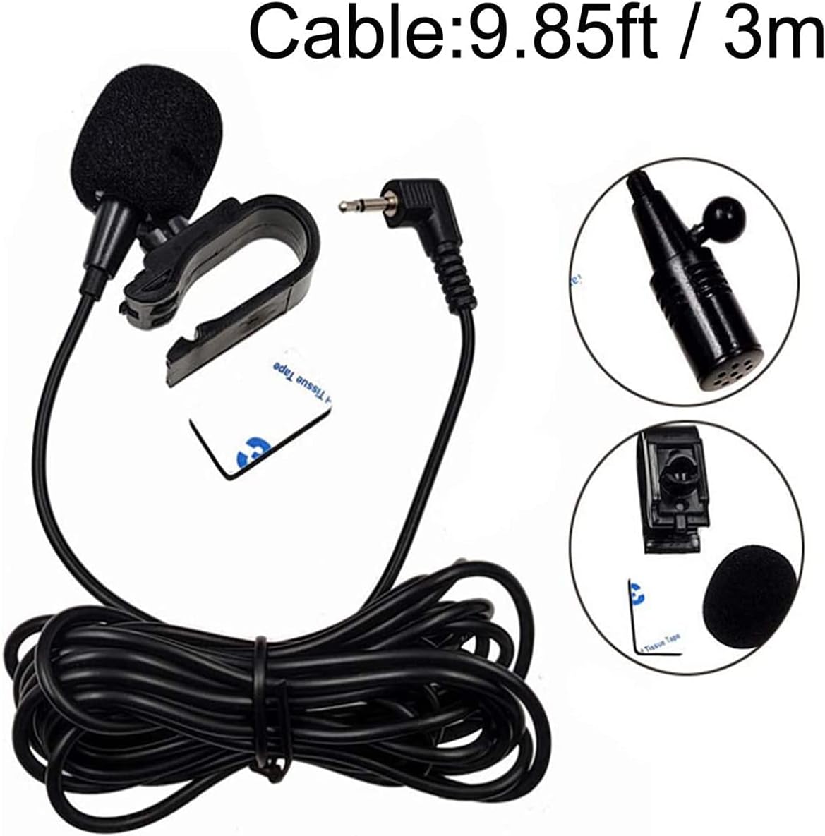 Micrófono de coche de 0.138 in, micrófono para unidad principal de vehículo GPS habilitado para DVD, micrófono de audio estéreo con cable de 9.8 ft,