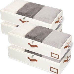 Yawinhe Contenedores de almacenamiento debajo de la cama, paquete de 4 organizadores de ropa debajo de la cama con cremallera resistente, ventana Yawinhe Contenedores de almacenamiento debajo de la cama, paquete de 4 organizadores de ropa debajo de la cama con cremallera resistente, ventana