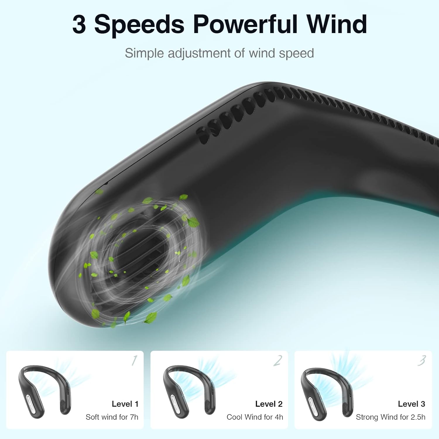Ventilador de cuello portátil manos libres sin aspas, ventilador colgante de refrigeración, ventilador personal recargable por USB, ventilador