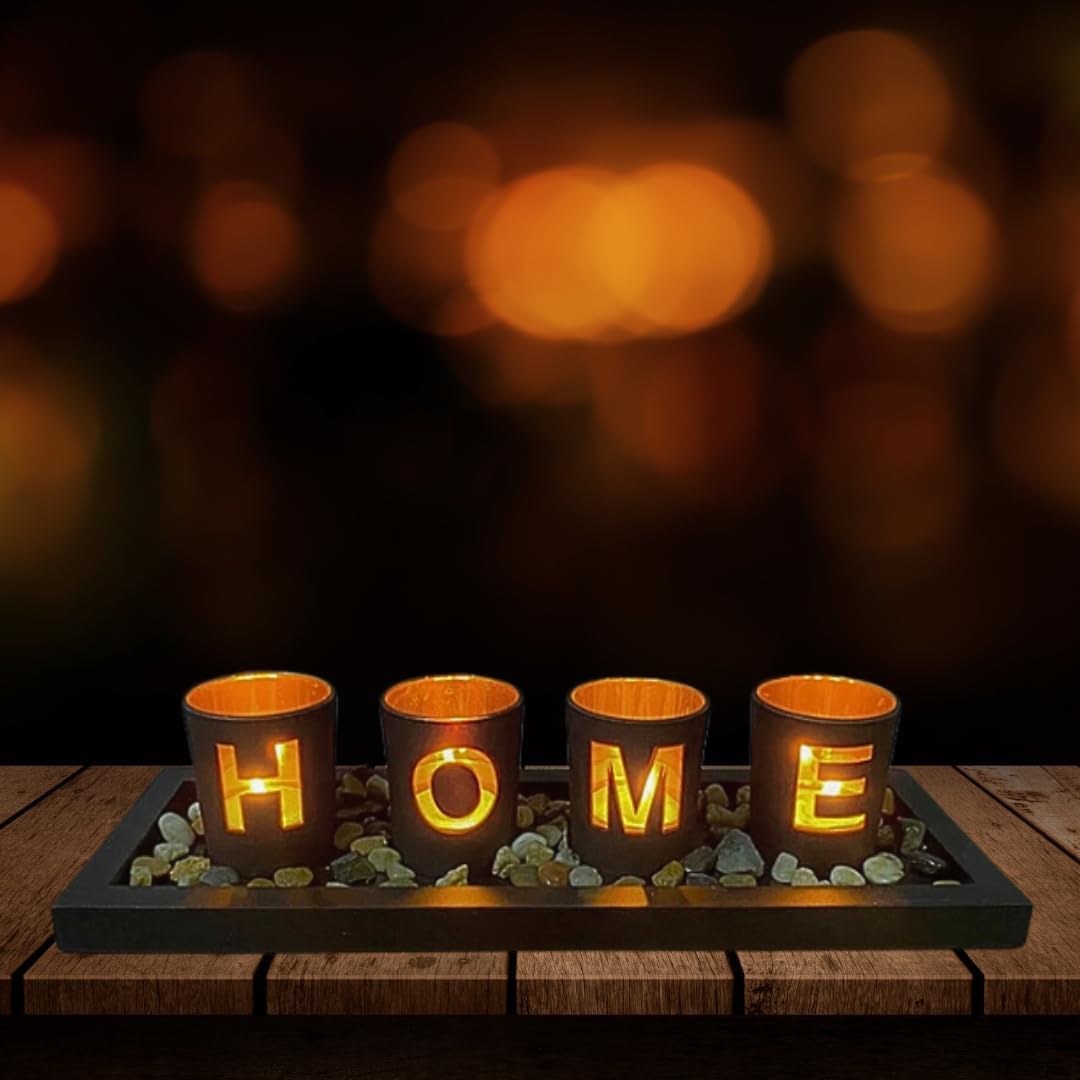 Centro de mesa decorativo para el hogar. El juego incluye 4 portavelas de cristal