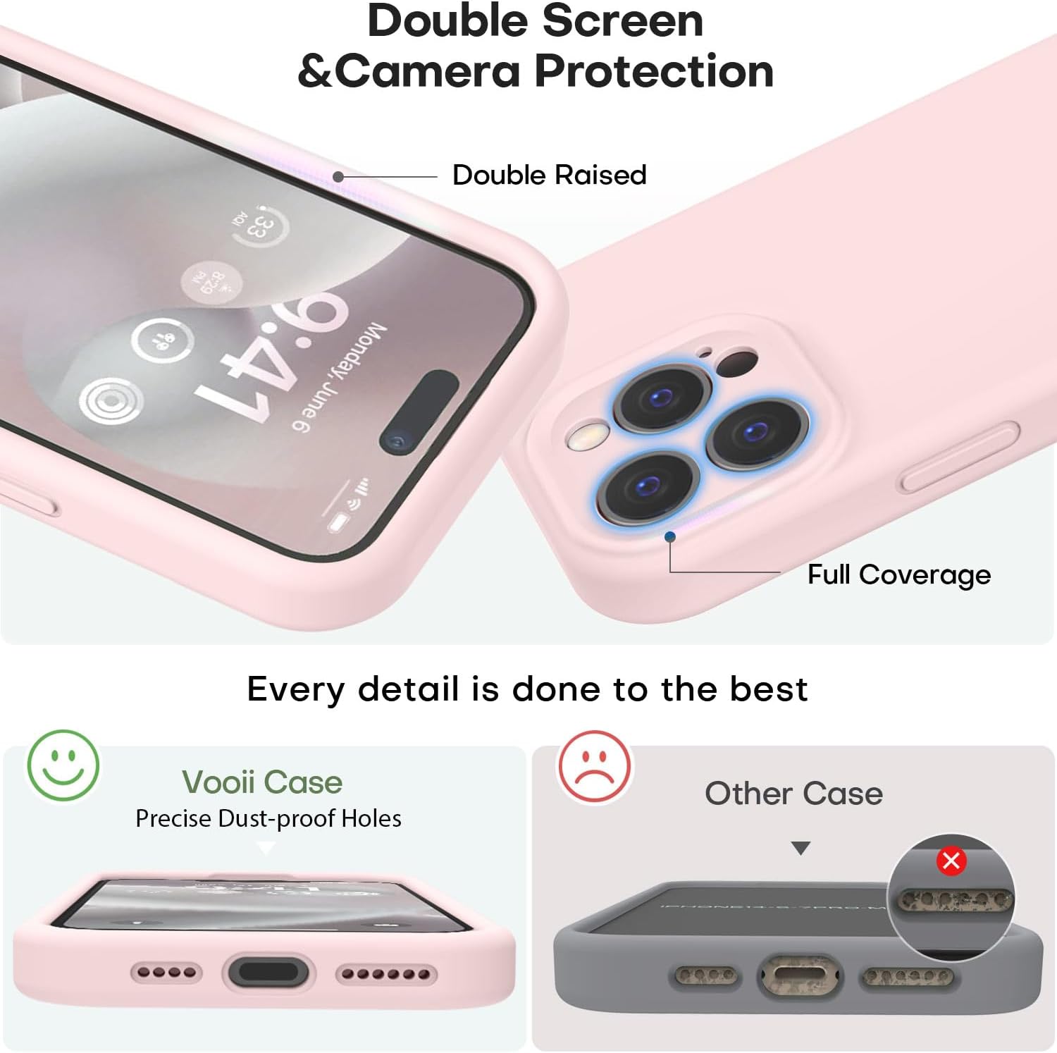 Vooii Funda compatible con iPhone 15 Pro Max, silicona de alta calidad mejorada, protección de cámara forro de microfibra suave antiarañazos a